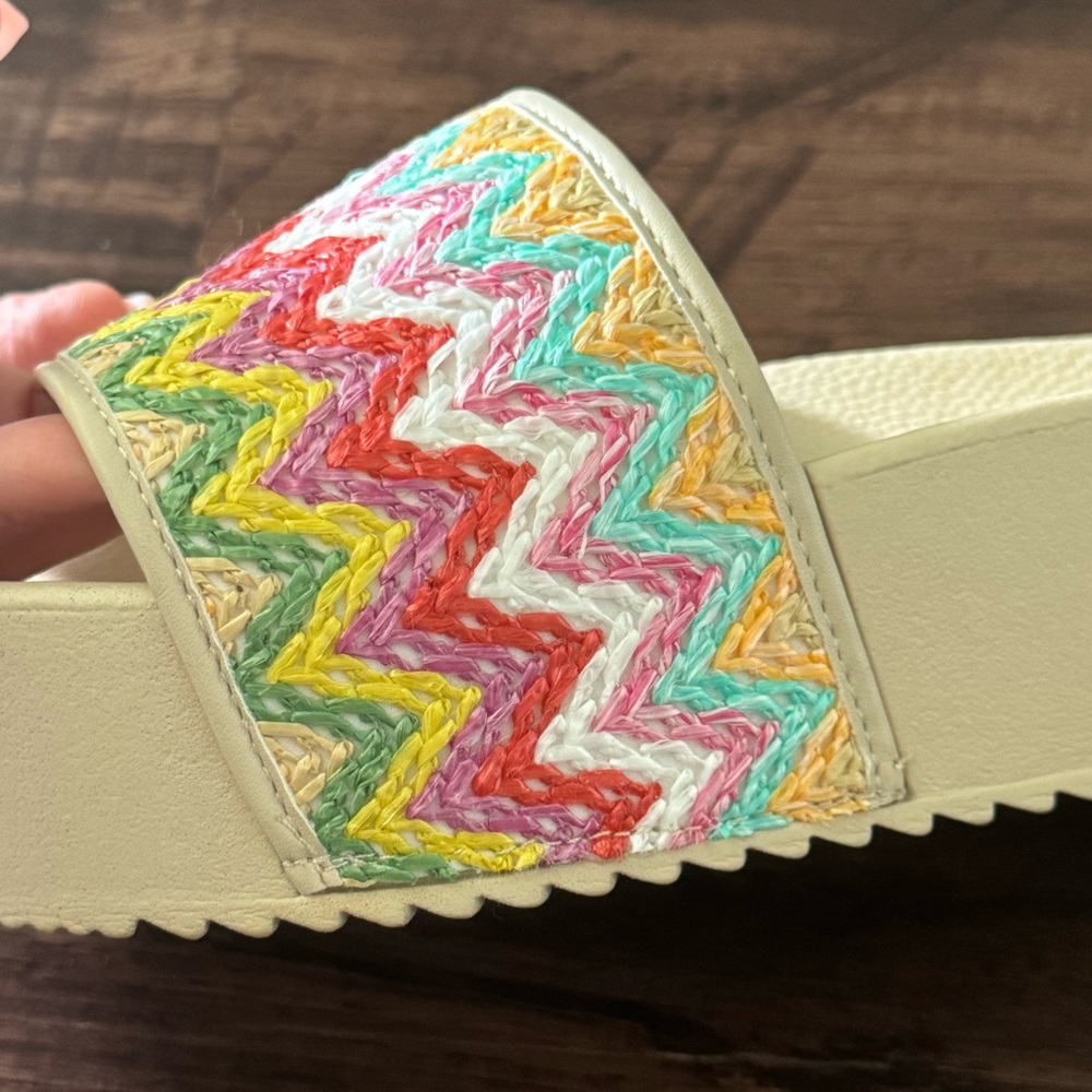 Colorful Dirty Laundry Zigzag Chevron Slide Summer Spring Platform Sandals - Picture 6 of 12
